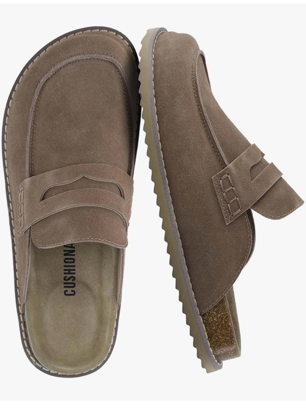 Women’s Suede Slip-On Penny Loafer Clog in Taupe